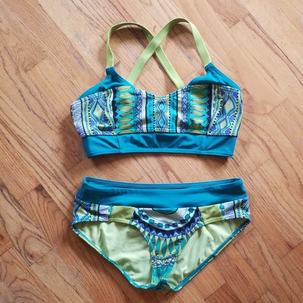 Prana Zuri Bottoms & Liliana Top Teal Tribe S